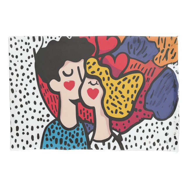 Romantic Pop Art Illustration of a Loving Couple Pillow Case (Front)