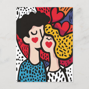 Romantic Pop Art Illustration of a Loving Couple Postcard