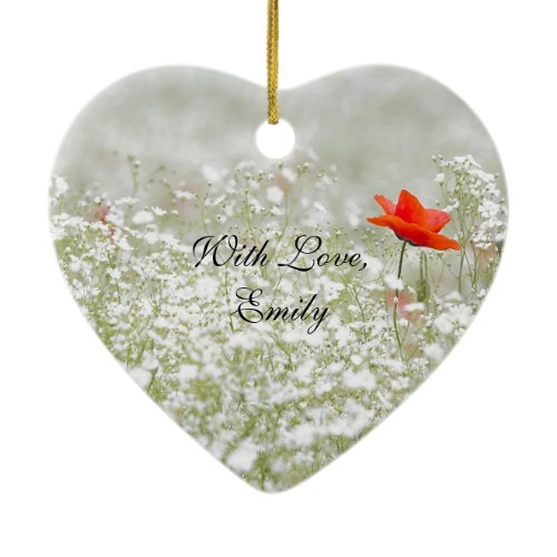 Romantic Poppy Flower Red White Meadow Nature Ceramic Ornament