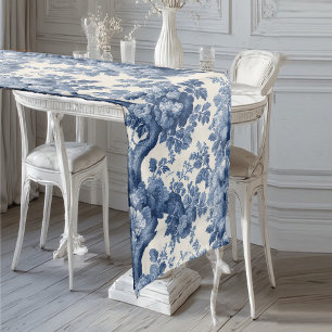 Romantic Powder French Blue Toile Vintage Floral  Medium Table Runner