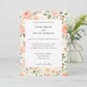 Romantic Pretty Cream Peach Floral Wedding Invitation