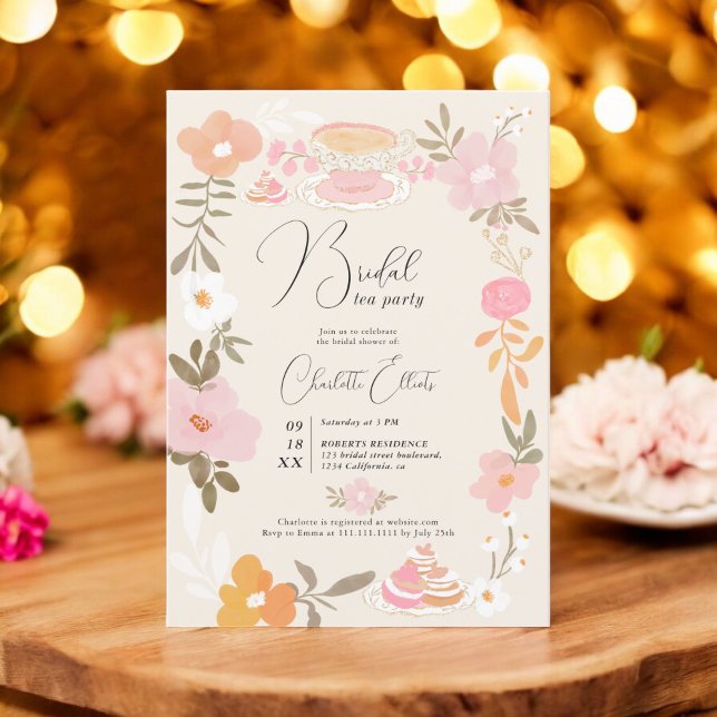 Romantic Pretty floral tea party bridal shower Invitation (Romantic Pretty floral tea party bridal shower Invitation)