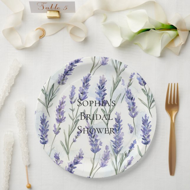 Romantic Pretty Lavender Flowers Bridal Shower Paper Plates (Wedding)