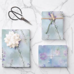 Romantic Pretty Lavender Flowers Bridal Shower Wrapping Paper Sheets