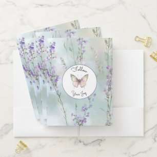 Romantic Pretty Lavender Flowers Butterfly Joy Pocket Folder