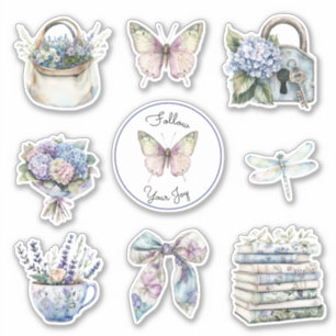 Romantic Pretty Lavender Flowers Butterfly Joy Sticker