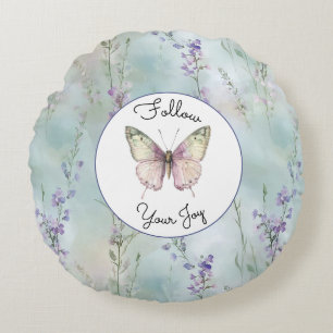 Romantic Pretty Lavender Flowers Christmas Round Pillow
