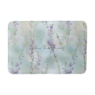 Romantic Pretty Lavender Flowers Dragonflies Bath Mat