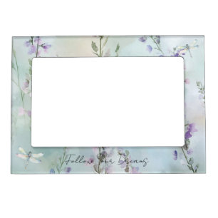 Romantic Pretty Lavender Flowers Dragonflies Magnetic Frame