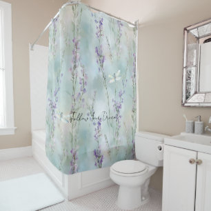 Romantic Pretty Lavender Flowers Dragonflies Shower Curtain