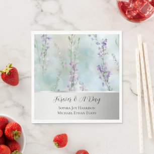 Romantic Pretty Lavender Flowers Silver Wedding Napkins