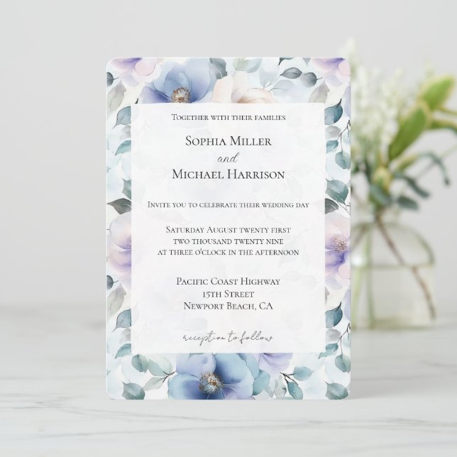 Romantic Pretty Lavender Flowers Wedding Invitation (Standing Front)