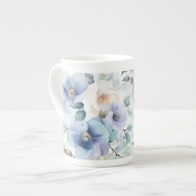 Romantic Pretty Lavender Purple White Flowers   Bone China Mug (Front Left)