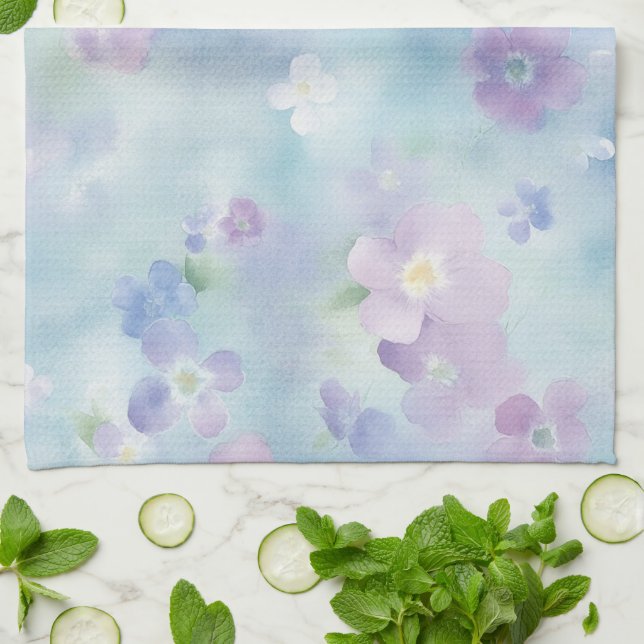 Romantic Pretty Lavender White Flowers   Kitchen Towel (Folded)