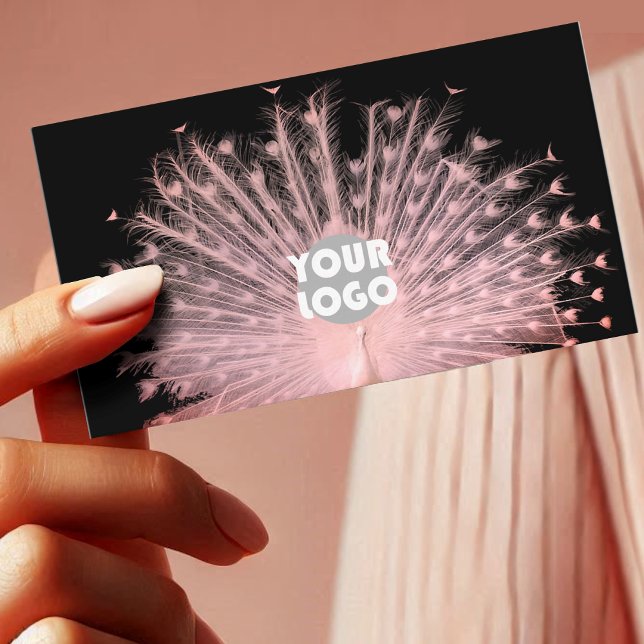 Romantic Pretty Pink Peacock on Black Custom Logo Business Card (Creator Uploaded)