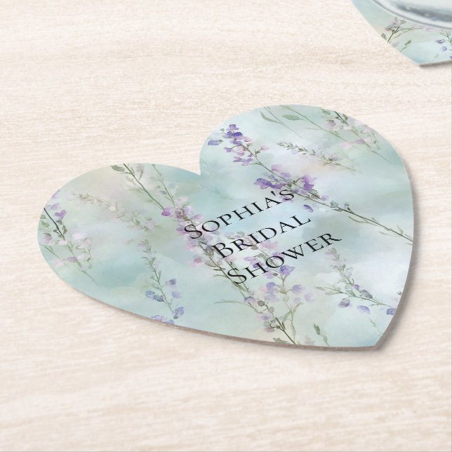 Romantic Pretty Purple Flowers Bridal Shower Paper Coaster (Angled)
