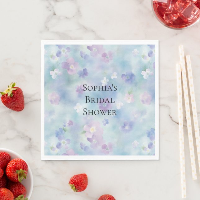 Romantic Pretty Purple White Flowers Bridal Shower Napkins (Insitu)