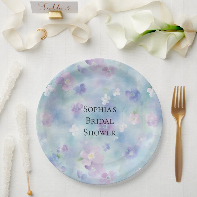 Romantic Pretty Purple White Flowers Bridal Shower Paper Plates (Wedding)