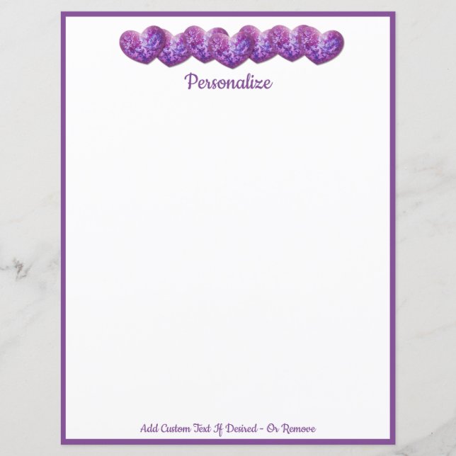 Romantic Pretty Row of Purple Hearts Personalized (Front)