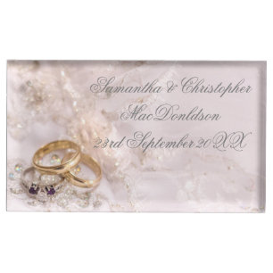 Romantic pretty wedding rings table card holder