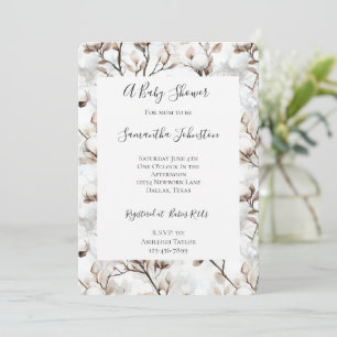 Romantic Pretty White Flowering Tree Baby Shower Invitation