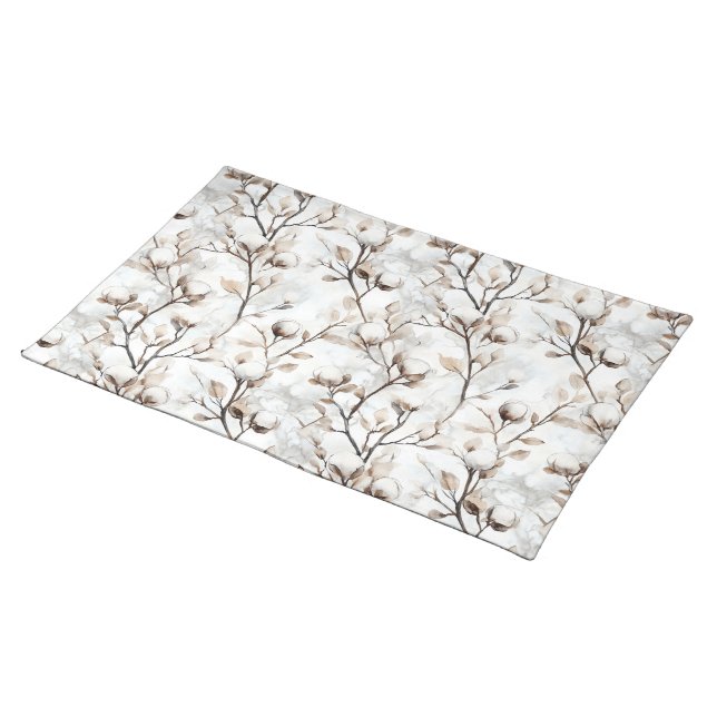 Romantic Pretty White Flowering Tree Wedding Cloth Placemat (On Table)