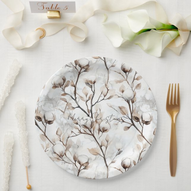 Romantic Pretty White Flowering Tree Wedding Paper Plates (Wedding)