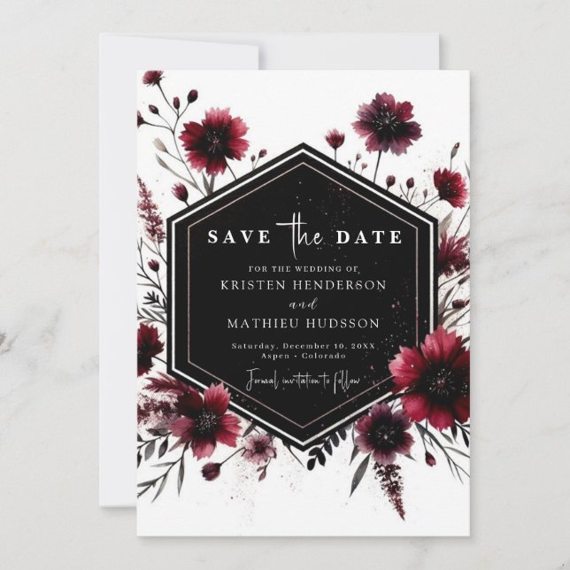 Romantic Printable Burgundy Wedding  Save The Date (Front)
