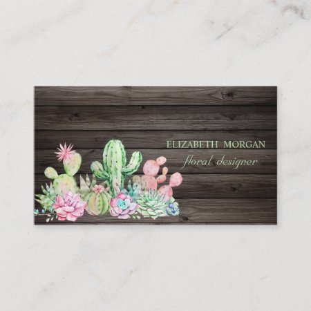 Romantic Professional Cactus,flowers,dark Wood  Business Card