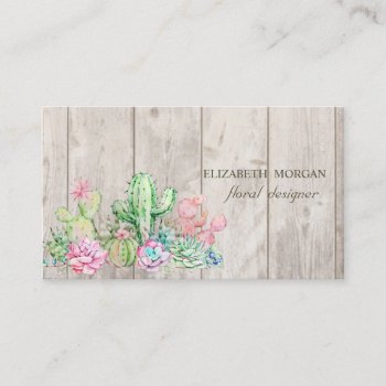 Romantic Professional Cactus Flowers Wood Texture  Business Card by Biglibigli at Zazzle