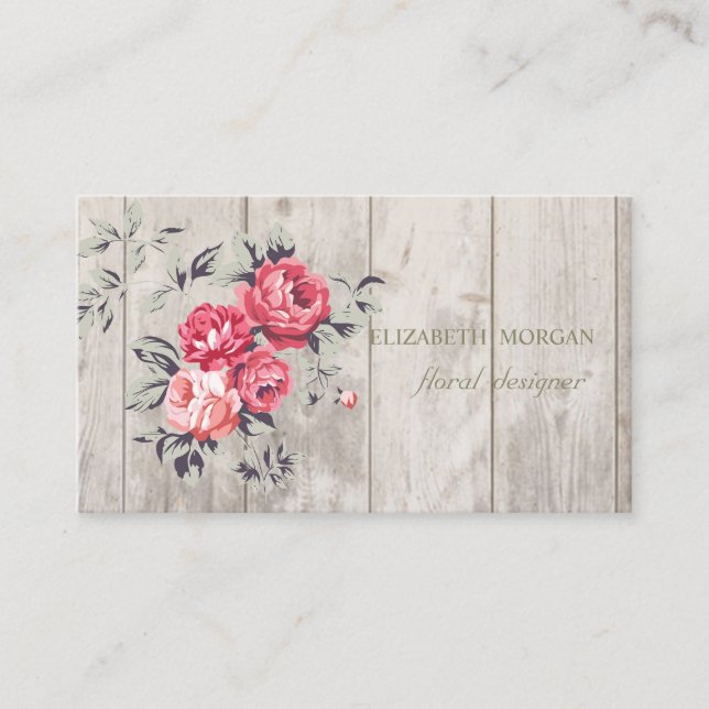 Romantic Professional  ,Flowers,Wood Texture Business Card (Front)