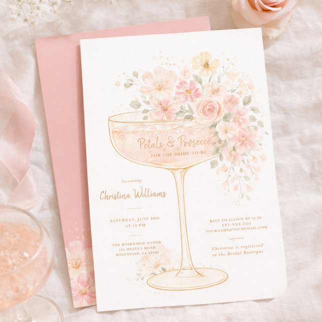 Romantic Prosecco & Petals Bridal Shower Invitation (Creator Uploaded)