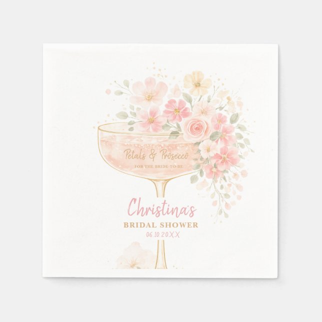 Romantic Prosecco & Petals Bridal Shower Napkins (Front)
