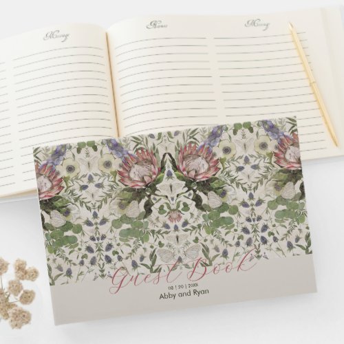 Romantic Protea Floral Pattern Wedding Guest Book