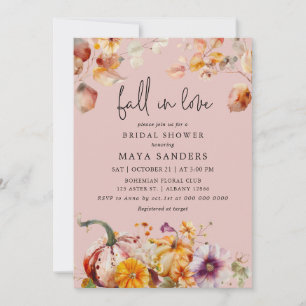 Romantic Pumpkins Fall in Love Bridal Shower Invitation