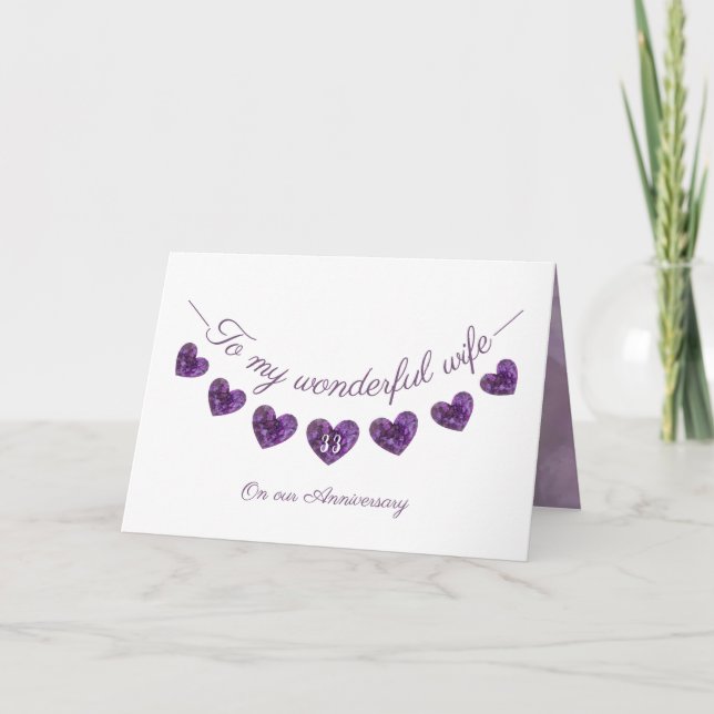 Romantic purple 33rd Bunting wife Card (Front)