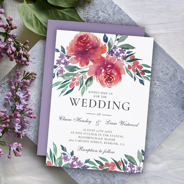Romantic Purple and Pink Watercolor Wedding Invitation (Creator Uploaded)