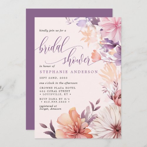 Romantic Purple And Pink Wildflower Bridal Shower Invitation
