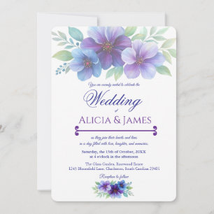 Romantic Purple Blue Botanical Watercolor Wedding Invitation