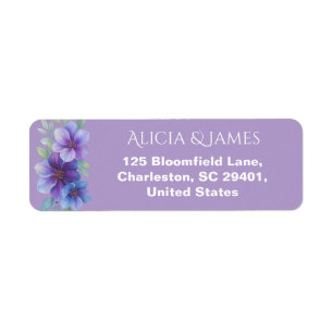Romantic Purple Blue Botanical Watercolor Wedding  Label