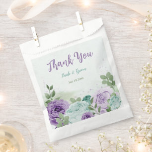 romantic purple blue flowers  greenery wedding favor bag