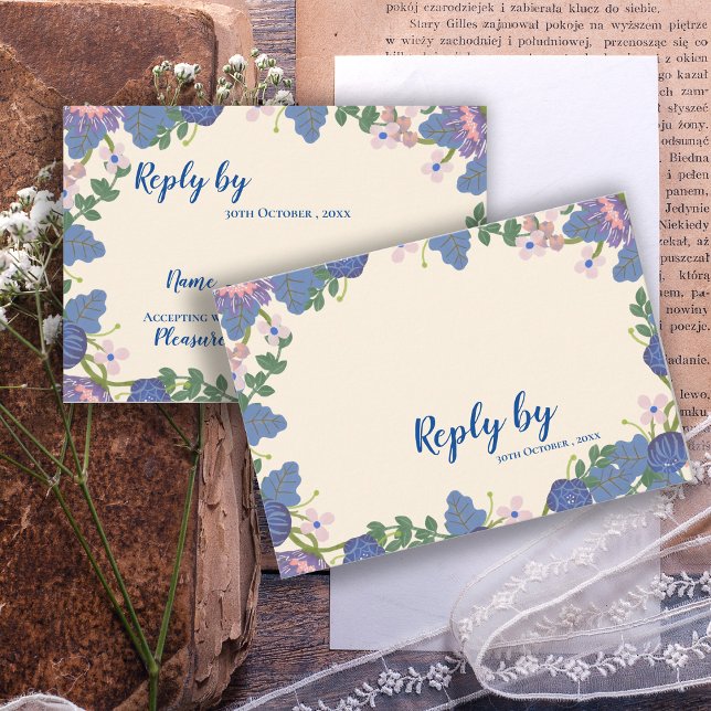Romantic Purple & Blue Pretty Floral Wedding RSVP Card (Romantic Purple & Blue Pretty Floral Wedding RSVP Card)