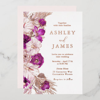 Romantic Purple & Blush Rose Gold Foil Wedding Foil Invitation