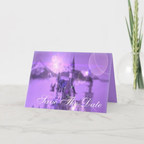 Romantic purple castle gothic wedding announcement