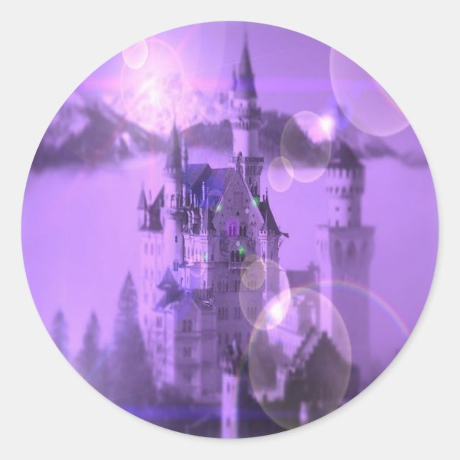 Romantic purple castle gothic wedding classic round sticker (Front)