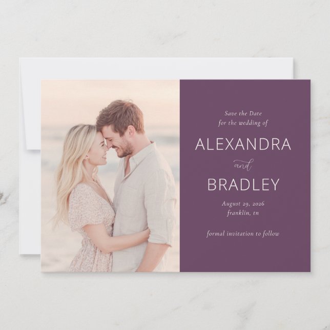 Romantic Purple Classic Photo Save The Date (Front)