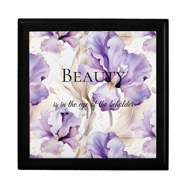 Romantic Purple Cream Iris Floral Beauty Quote Gift Box (Front)
