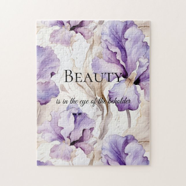 Romantic Purple Cream Iris Floral Beauty Quote Jigsaw Puzzle (Vertical)