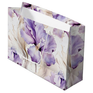 Romantic Purple Cream Iris Floral Bridal Shower Large Gift Bag