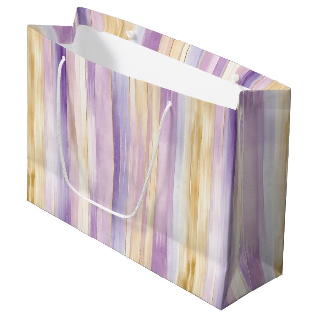 Romantic Purple Cream Iris Stripes Bridal Shower Large Gift Bag (Front Angled)